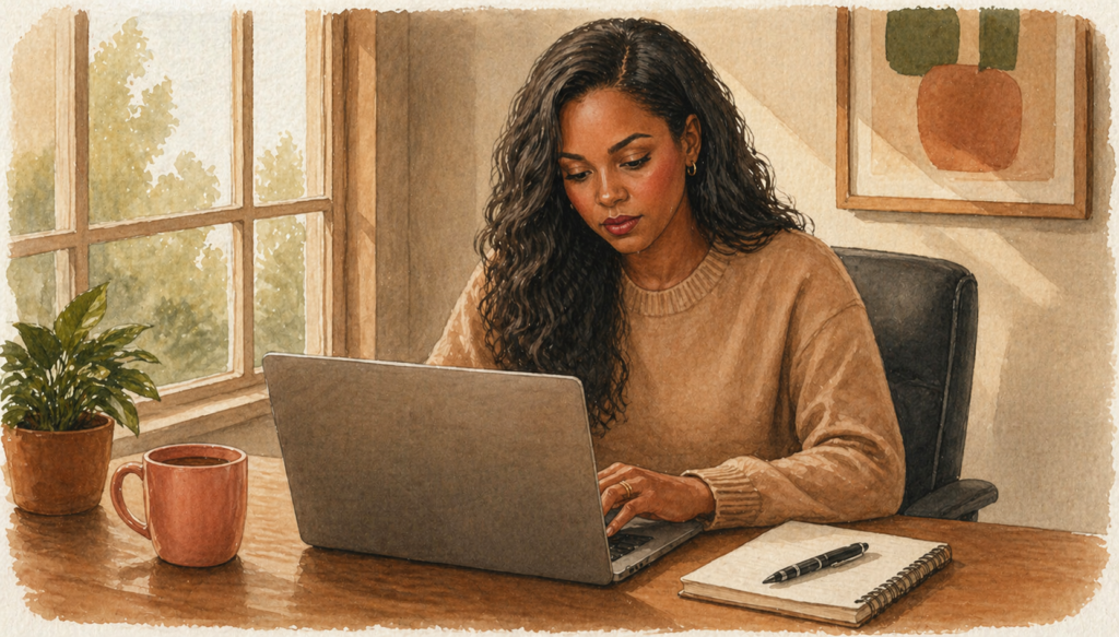 Woman working on finances at desk